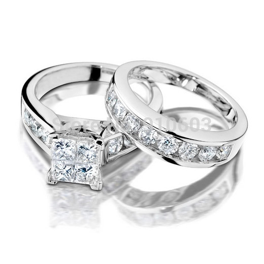Simple Wedding Ring Sets
 Simple Solid 9K White Gold Wedding Set Ring For Women