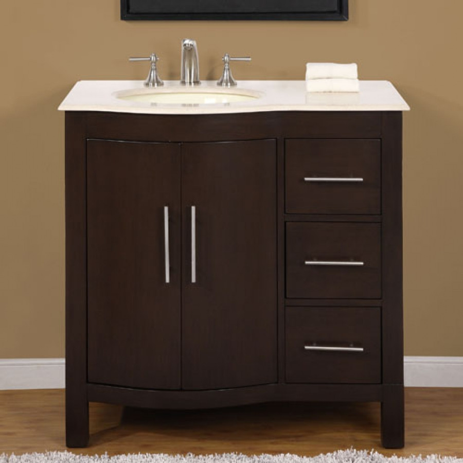 Single Bathroom Vanities
 36 Inch Modern Single Bathroom Vanity with Cream Marfil