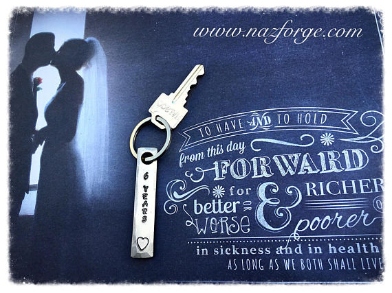 Sixth Wedding Anniversary Gifts
 6th Year Iron Wedding Anniversary Keychain Gift Idea for Wife