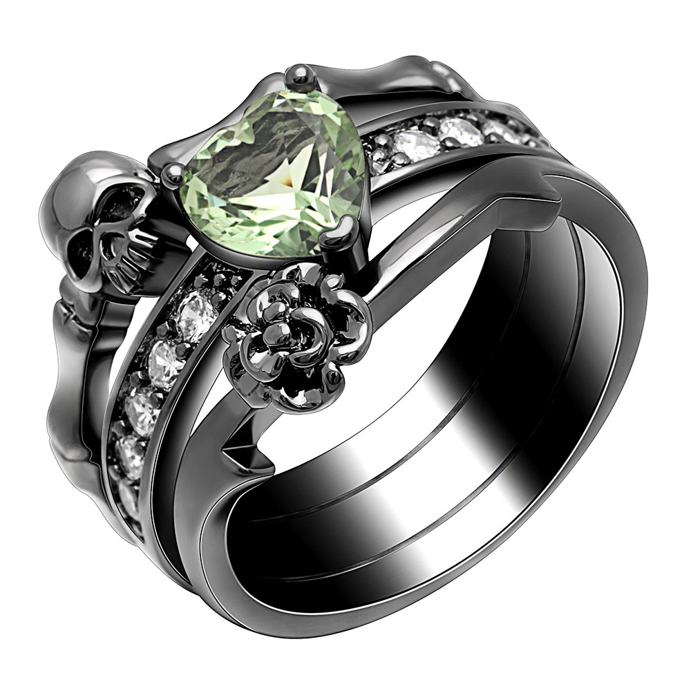 Skull Wedding Ring Sets
 Hainon Gothic Skull Finger Black female wedding rings set