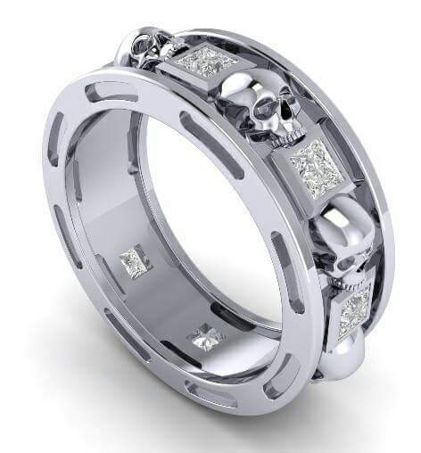Skull Wedding Ring Sets
 Skull Wedding Ring Men Woman Gemstone Trio Wedding Ring