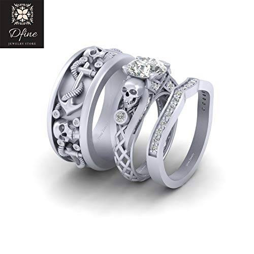 Skull Wedding Ring Sets
 Amazon Solid 14k White Gold Skull Anchor Diamond