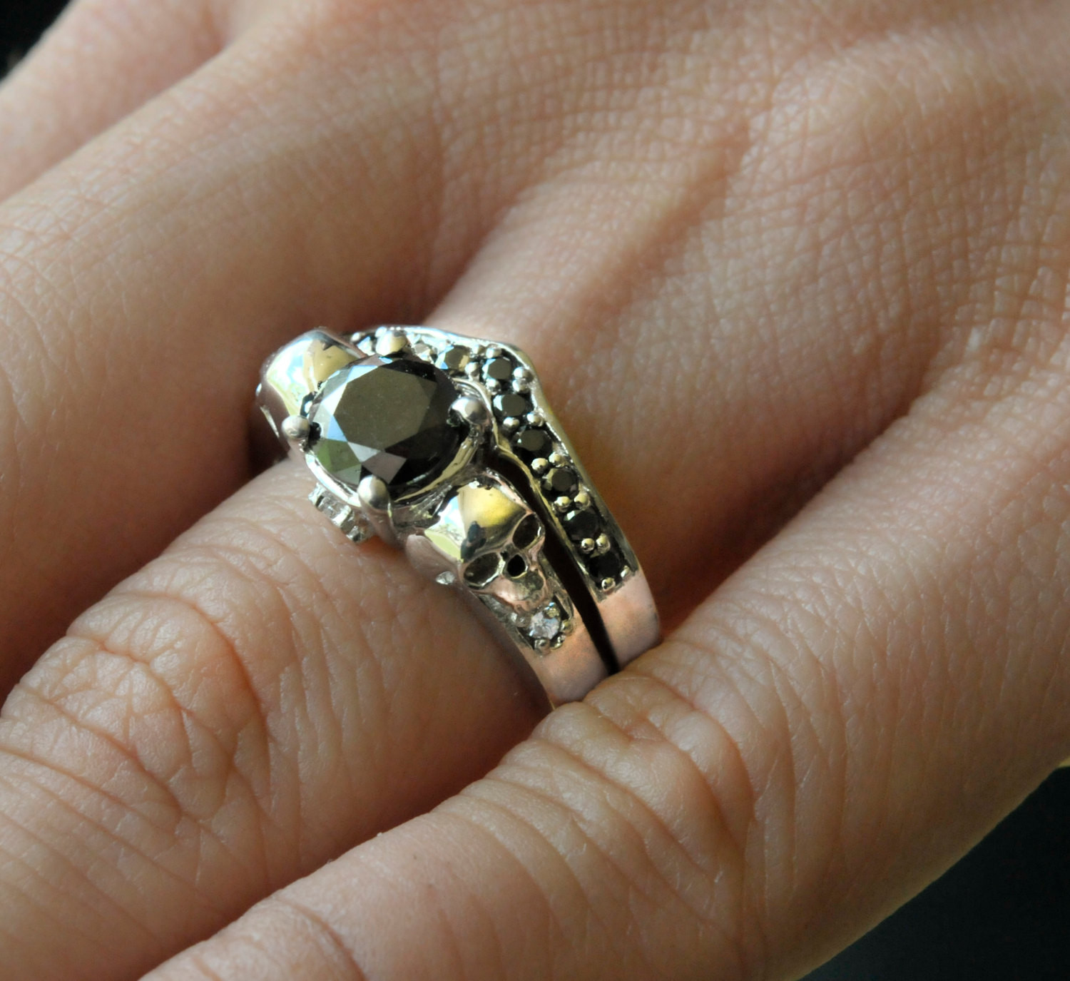 Skull Wedding Ring Sets
 Skull Engagement Ring Set Wedding Ring Set with 14K White