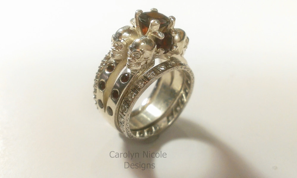 Skull Wedding Ring Sets
 Garnet Skull Engagement Ring Wedding Set