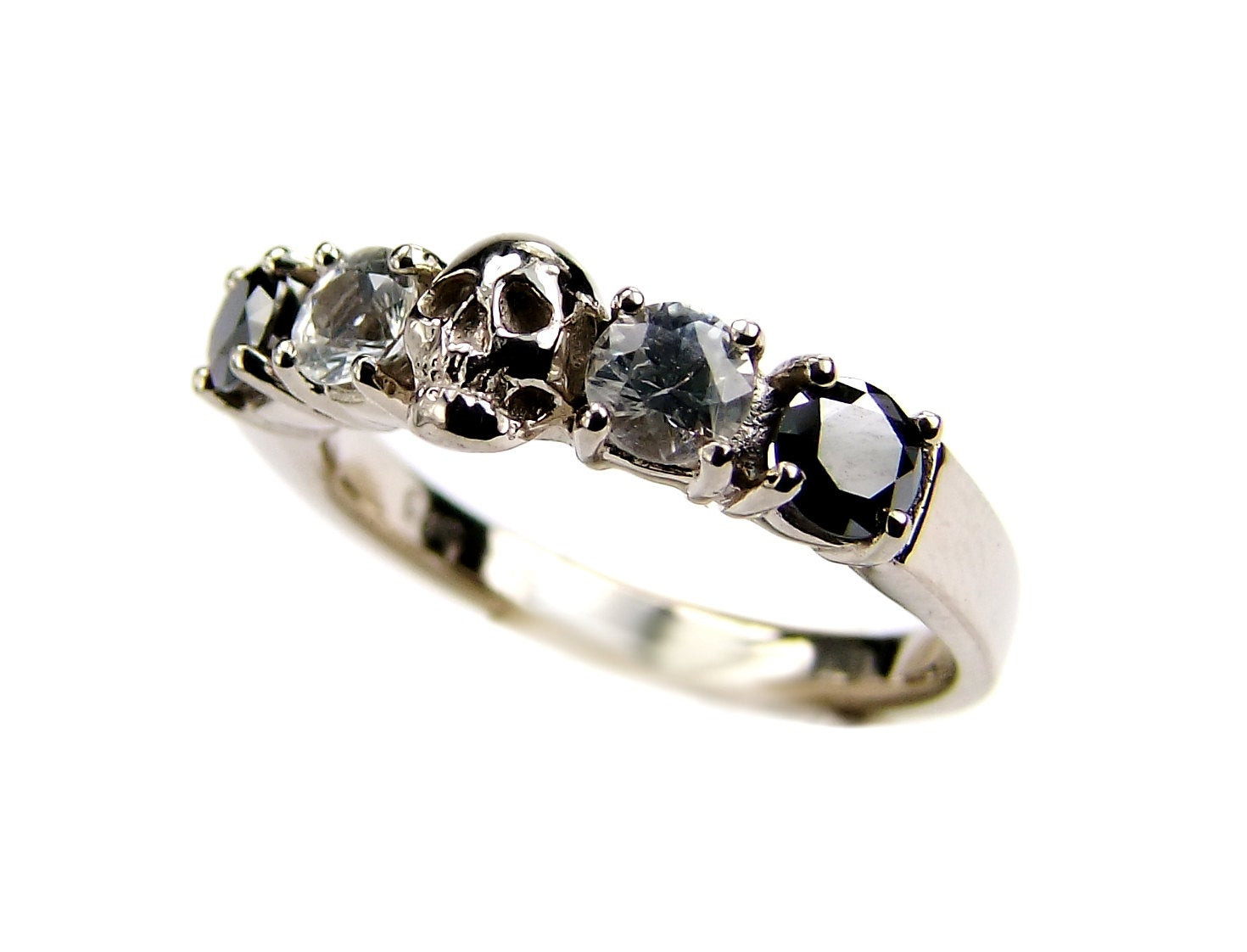 Skull Wedding Ring Sets
 White Gold Skull Wedding Set Ring Black Diamond White Sapphire