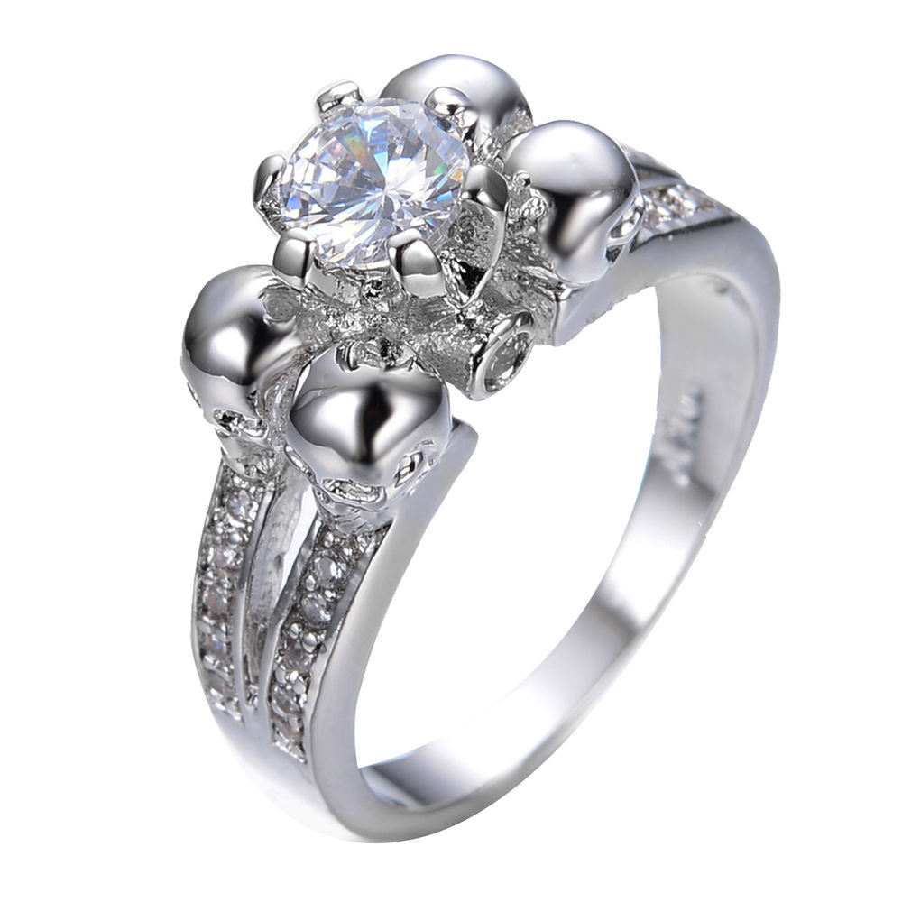 Skull Wedding Rings
 Silver Skull White Sapphire Wedding Ring 10KT White Gold