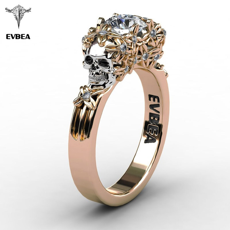 Skull Wedding Rings
 EVBEA Elegant Gold Skull Zircon Ring Women Halloween