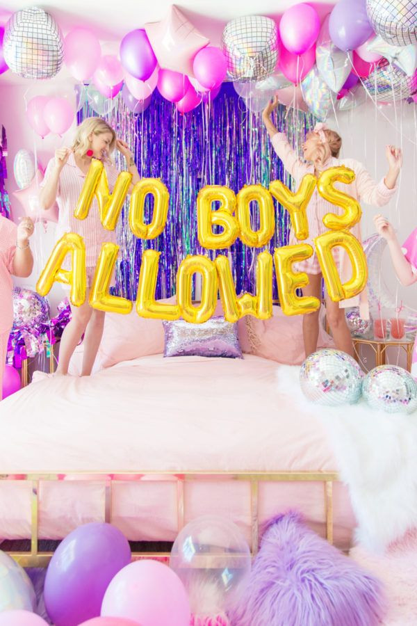 Slumber Party Bachelorette Party Ideas
 No Boys Allowed A Holographic Neon Slumber Party