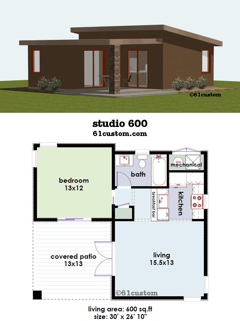 Small 2 Bedroom House Plans
 studio600 is a 600sqft contemporary small house plan with