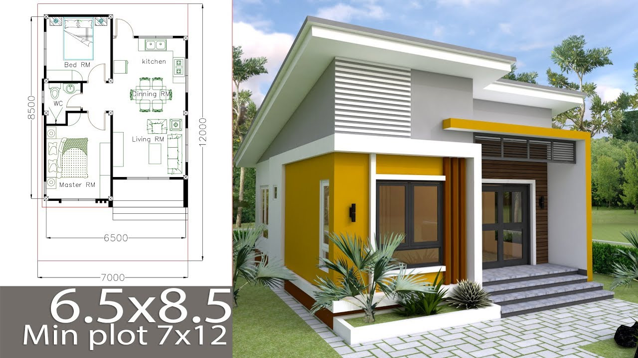 Small 2 Bedroom House Plans
 Small Home design Plan 6 5x8 5m with 2 Bedrooms
