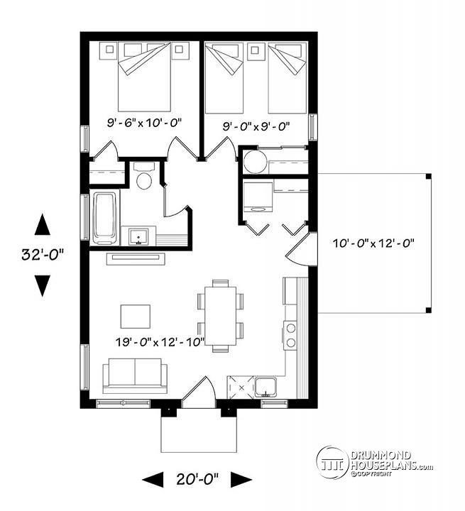 Small 2 Bedroom House Plans
 1st level Small affordable modern 2 bedroom home plan
