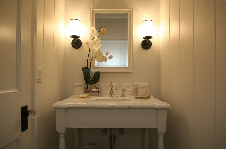 Small Bathroom Sconces
 Tiny Powder Room Cottage bathroom Giannetti Home