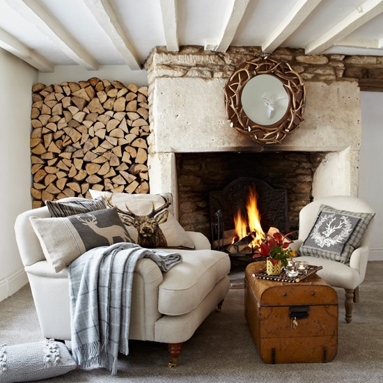 Small Rustic Living Room
 Cosy living room with woodpile and fireplace