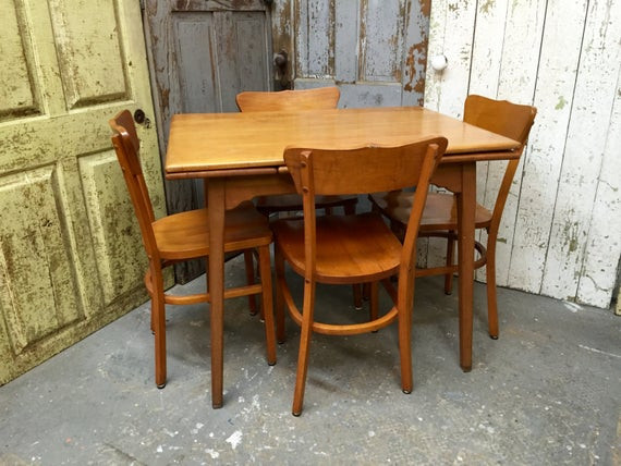 Small Wooden Kitchen Table
 Small Dining Set Wooden Dining Table Small by VintageHipDecor