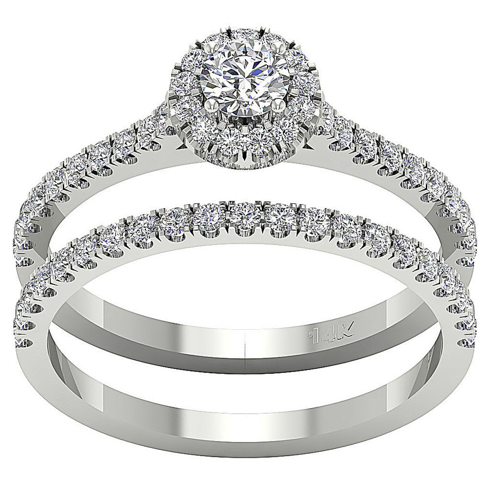 Solitaire Wedding Ring Sets
 Halo Engagement Bridal Ring Band Set 1 01 Ct Real Diamond