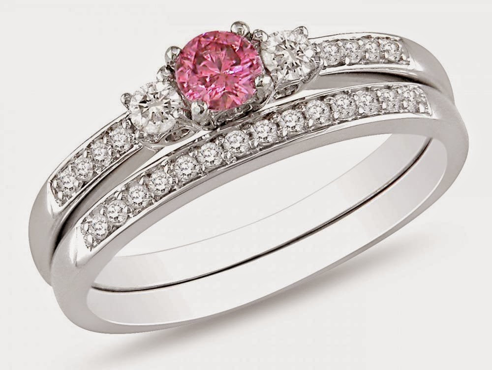 Solitaire Wedding Ring Sets
 Matching Engagement and Wedding Rings Sets UK with Pink