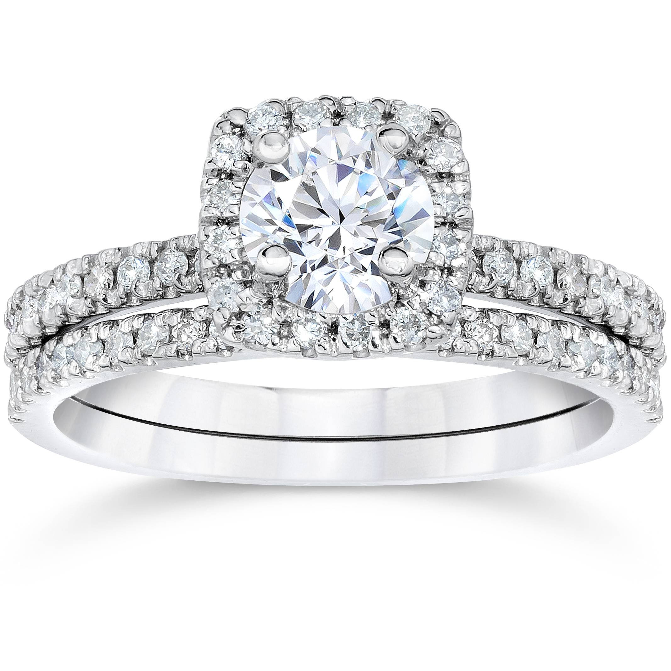 Solitaire Wedding Ring Sets
 5 8Ct Cushion Halo Real Diamond Engagement Wedding Ring