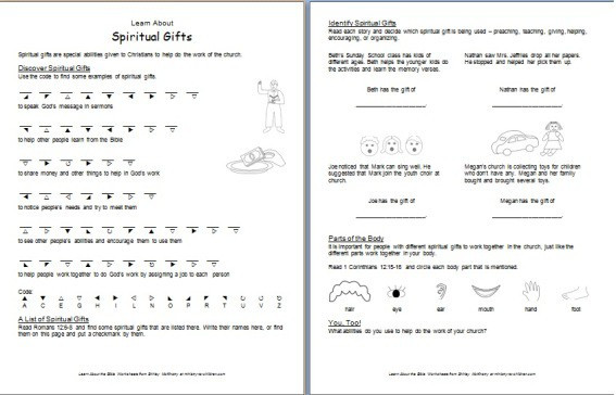 Spiritual Gifts For Kids
 Learn about Spiritual Gifts Printable Bible Worksheets