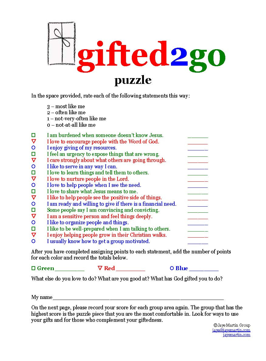 Spiritual Gifts For Kids
 Jaye Martin Ministries Blog Gifted2go Puzzle