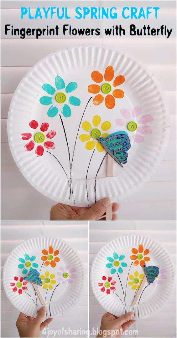 Spring Craft For Toddlers
 Fingerprint Flowers And Flying Butterfly Playful Spring