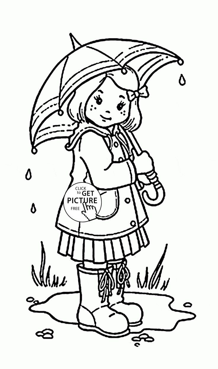 Spring Kids Coloring Pages
 Girl and Umbrella coloring page for kids spring coloring