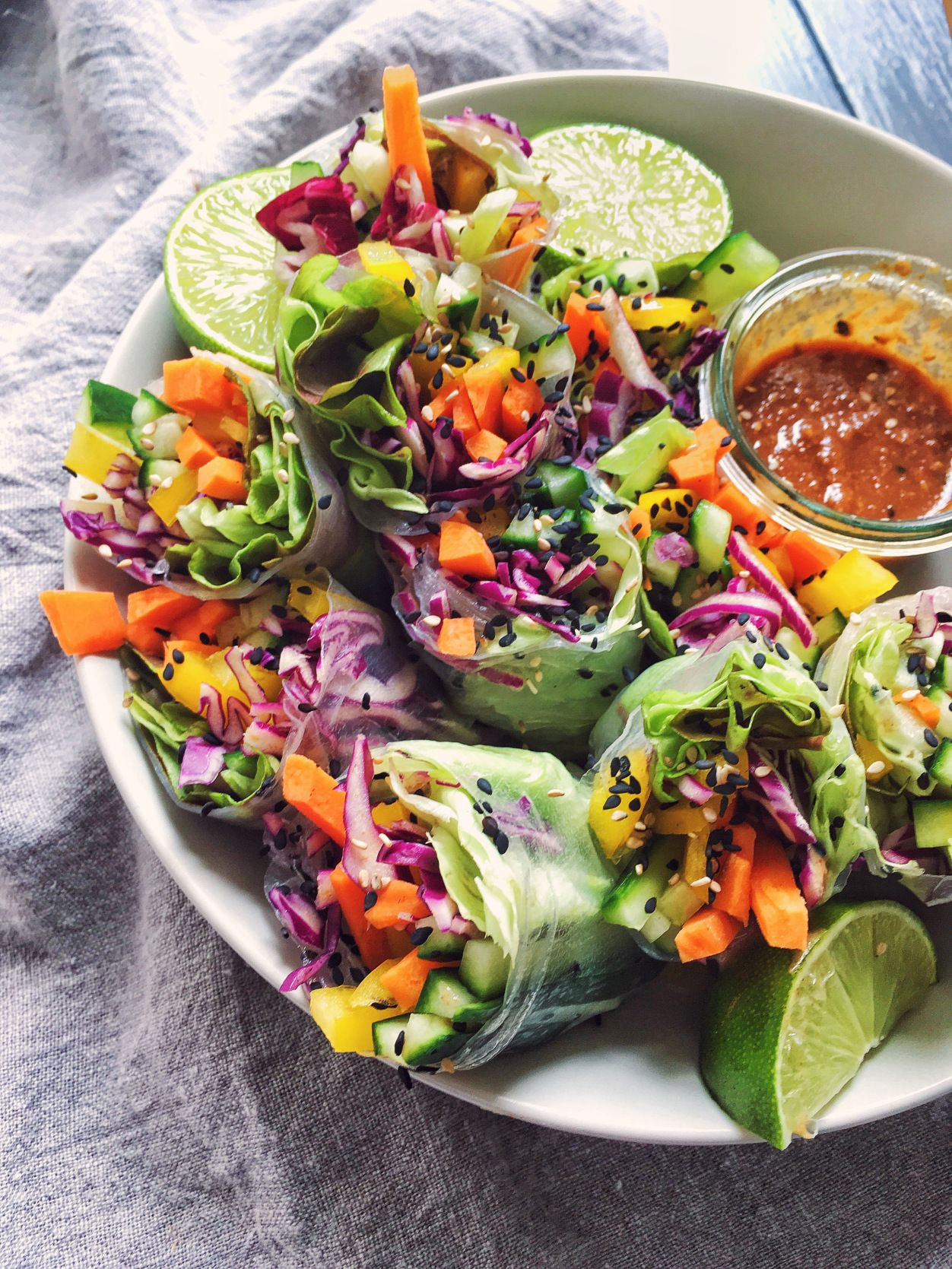 Spring Vegetarian Recipes
 Rainbow Spring Rolls with spicy peanut sauce vegan and