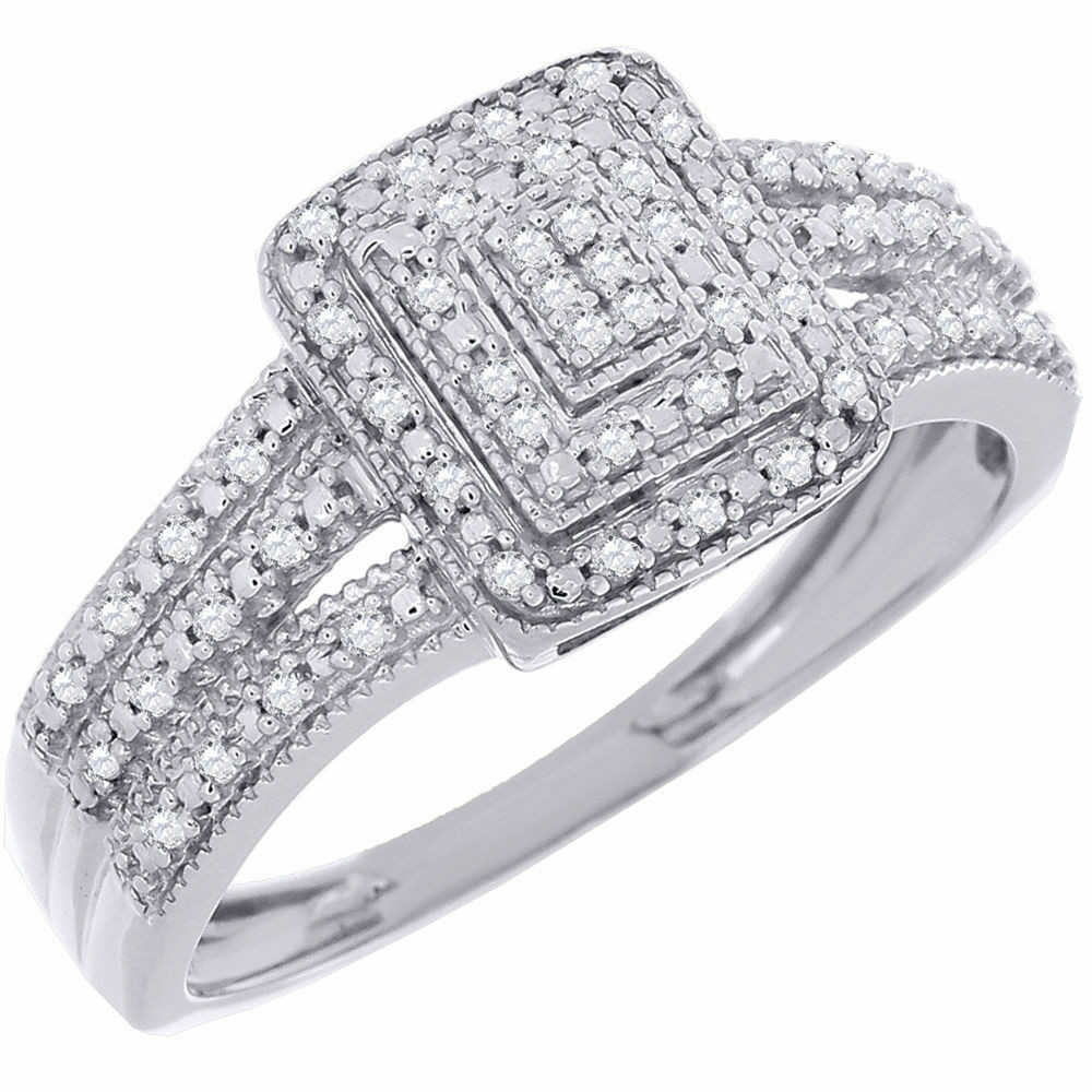Square Wedding Rings
 Diamond Engagement Wedding Ring 10K White Gold Round Pave