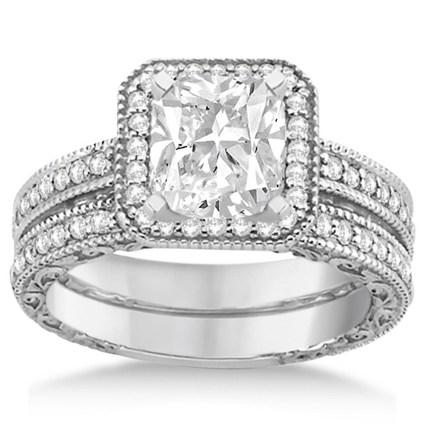 Square Wedding Rings
 Square Halo Wedding Band & Diamond Engagement Ring