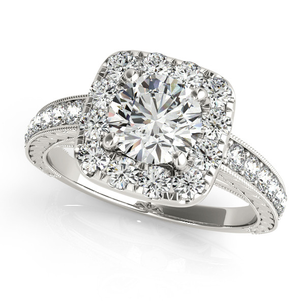 Square Wedding Rings
 Square Diamond Halo Engagement Ring & Wedding Band 14k W