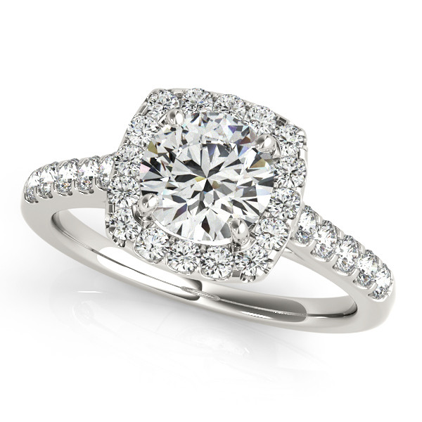 Square Wedding Rings
 Square Halo Round Diamond Engagement Ring 14k White Gold 1