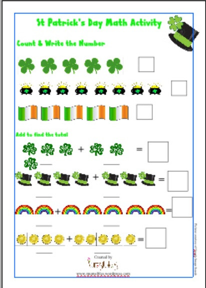 St Patrick Day Activities
 Math Activity – St Patrick’s Day Math – FREE PRINTABLES