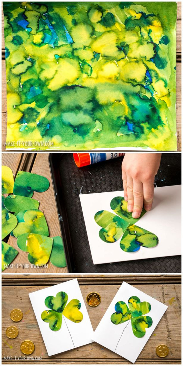 St Patrick Day Art Activities
 KID MADE WATERCOLOR SHAMROCK CLOVER CARDS