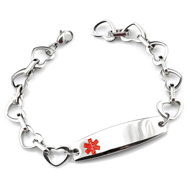 Stainless Steel Medical Id Bracelets
 Heart Link Stainless Steel Medical ID Bracelet