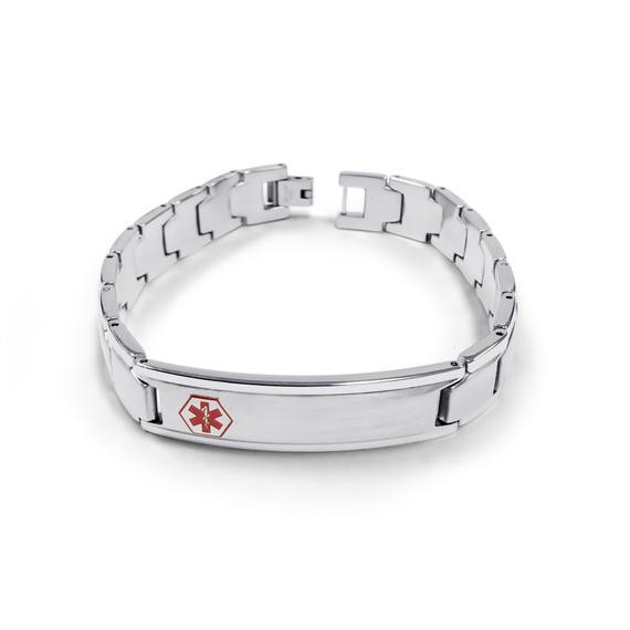 Stainless Steel Medical Id Bracelets
 Stainless Steel Link Medical ID Bracelet with Red Medical