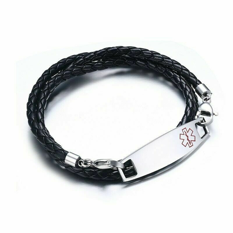 Stainless Steel Medical Id Bracelets
 Stainless Steel Medical Alert ID Tag Braided Leather