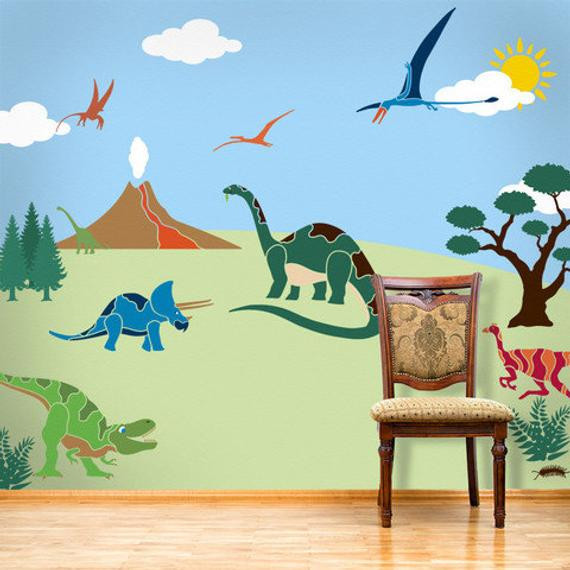 Stencils For Kids Room
 Dinosaur Wall Mural Stencil Kit for Boys or Baby by