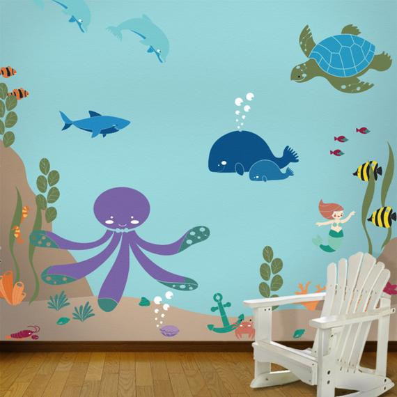 Stencils For Kids Room
 Ocean Themed Wall Mural Stencil Kit for Baby by MyWallStencils