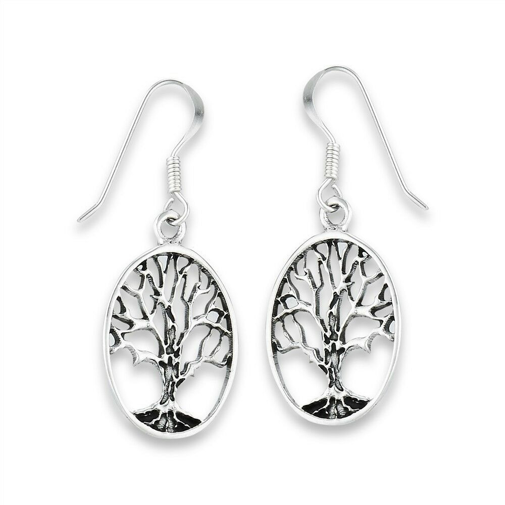 Sterling Silver Dangle Earrings
 Outlined TREE OF LIFE Sterling Silver Celtic Hook Dangle