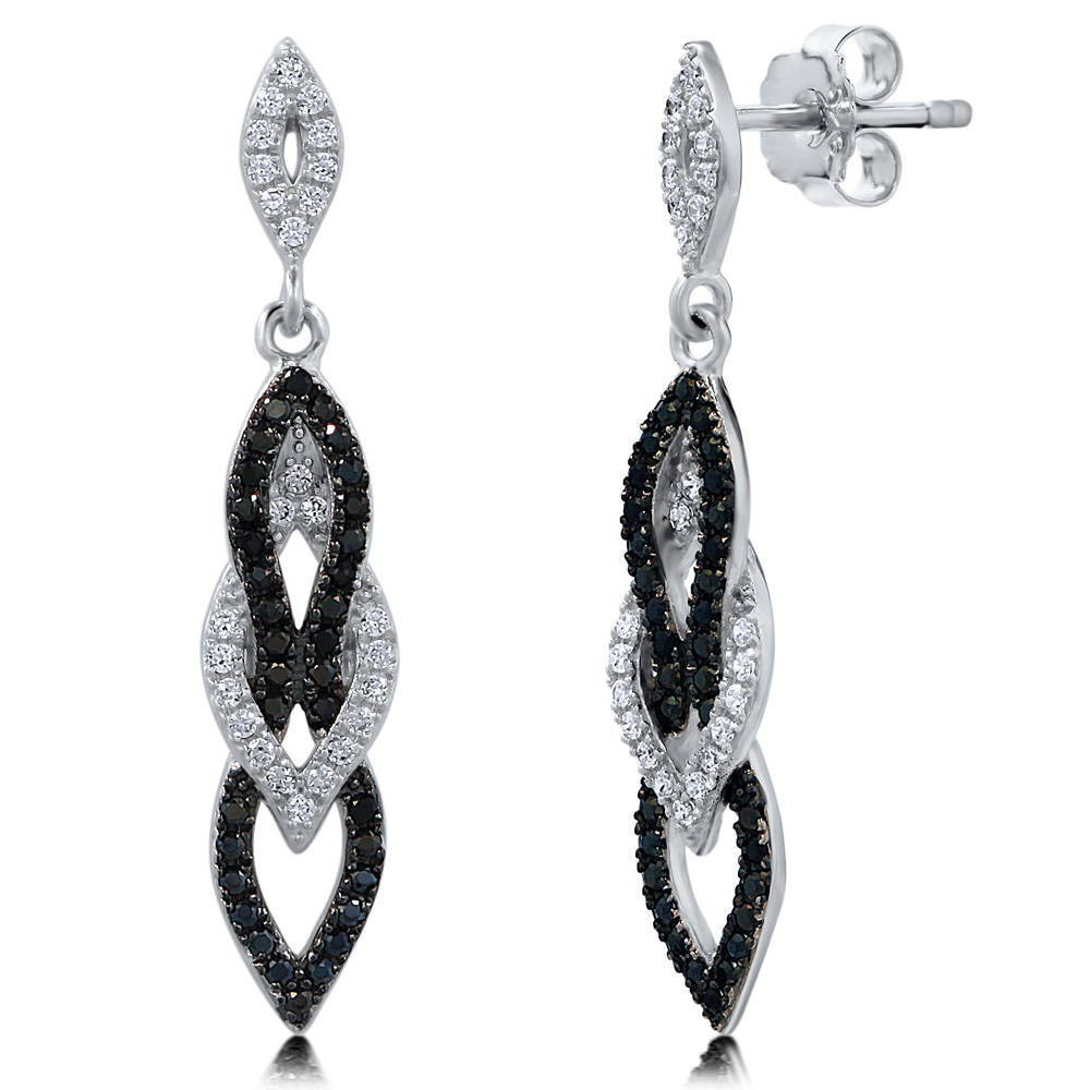 Sterling Silver Dangle Earrings
 BERRICLE Sterling Silver CZ Black and White Fashion Dangle