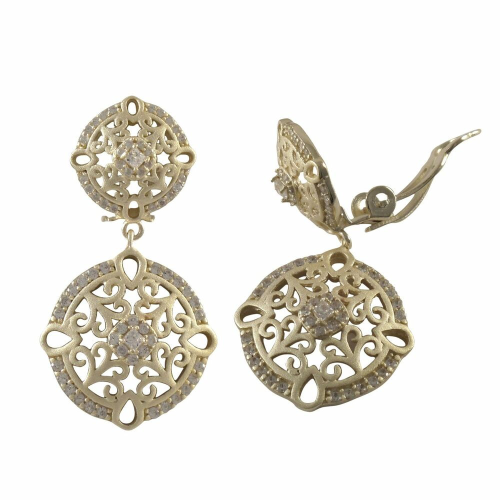 Sterling Silver Dangle Earrings
 Gold Plated Sterling Silver Filigree Circle Dangle Clip