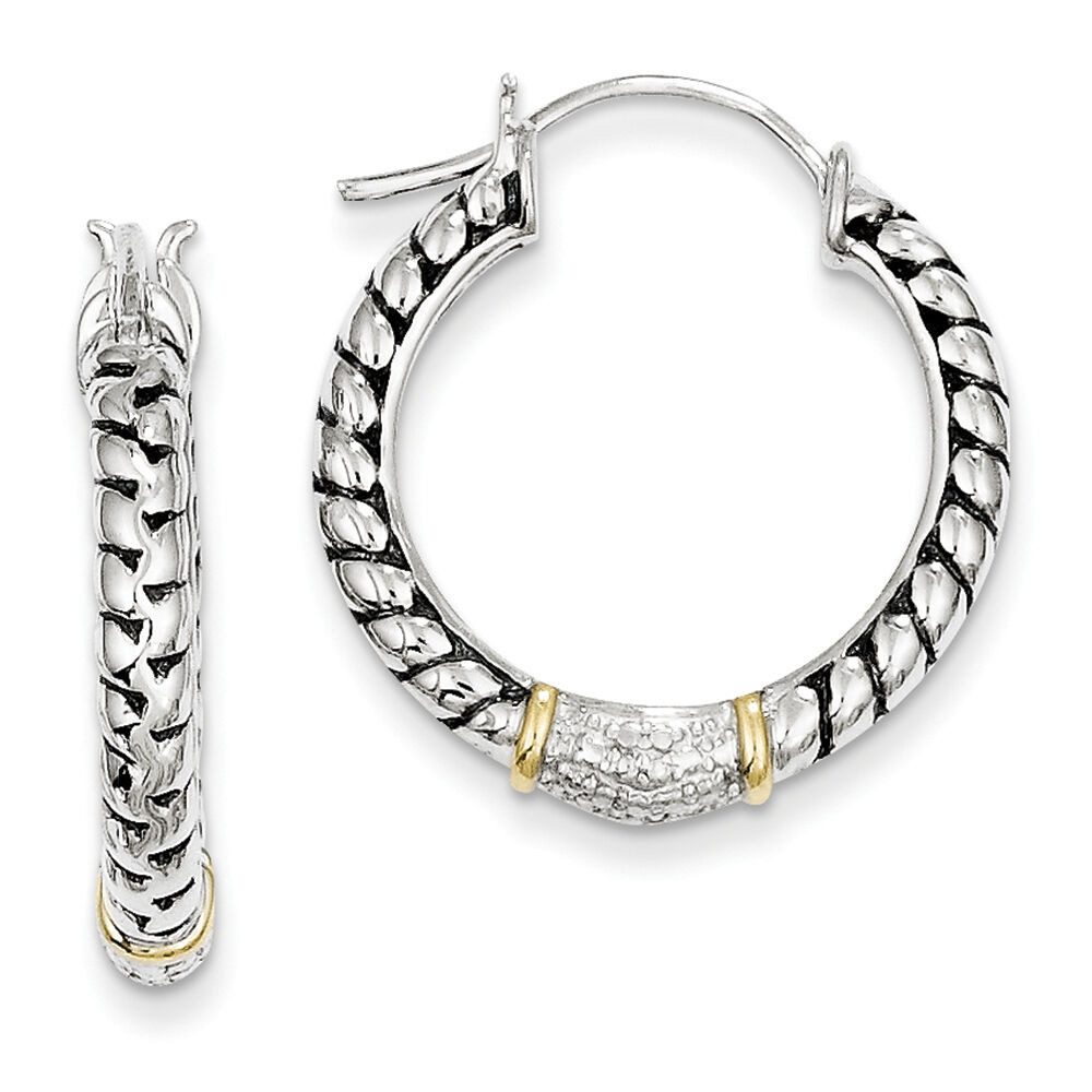 Sterling Silver Diamond Earrings
 Diamond Hoop Earrings 925 Sterling Silver & 14K Accent 0