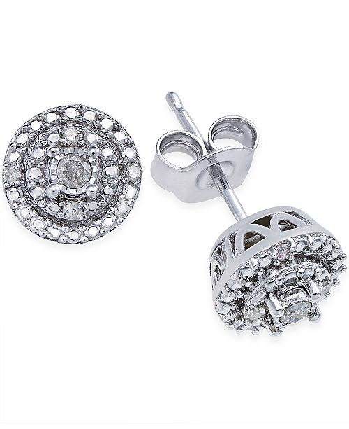 Sterling Silver Diamond Earrings
 Macy s Diamond Stud Earrings 1 10 ct t w in Sterling