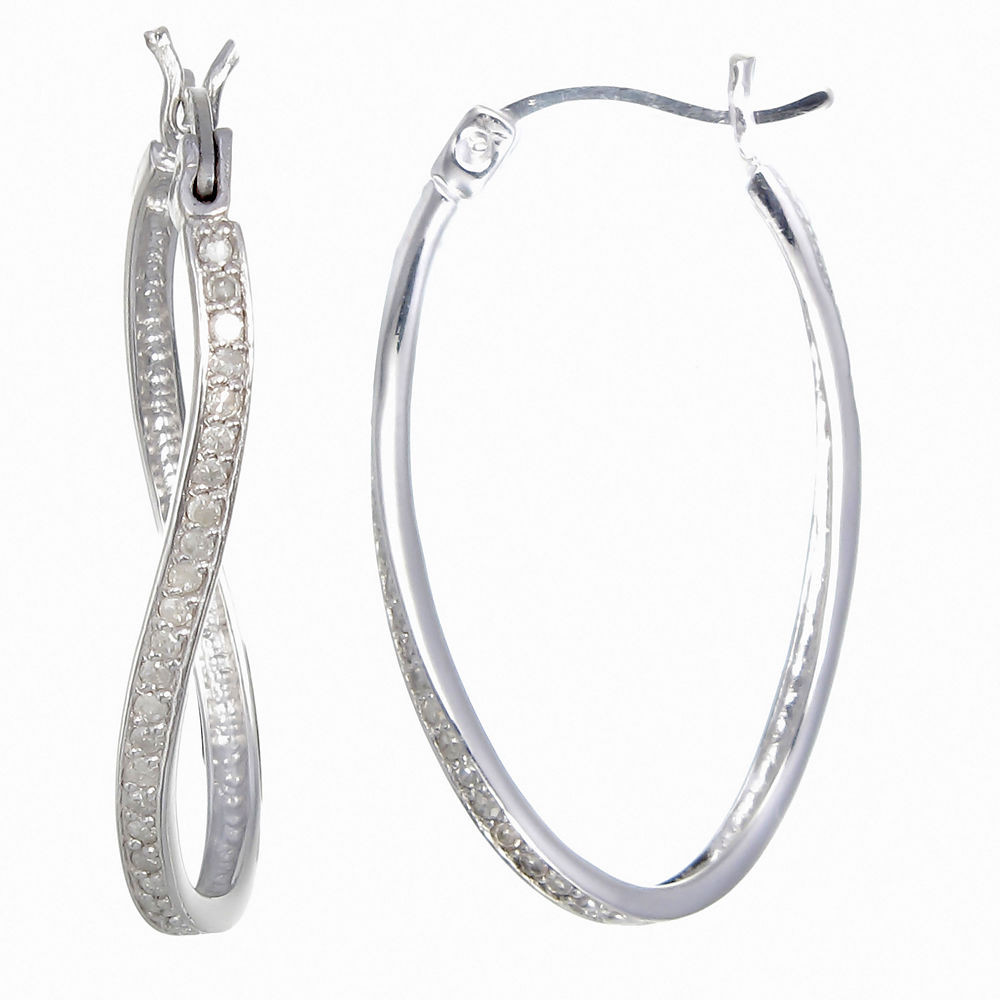 Sterling Silver Diamond Earrings
 STERLING SILVER DIAMOND HOOP EARRINGS 1 4 CT