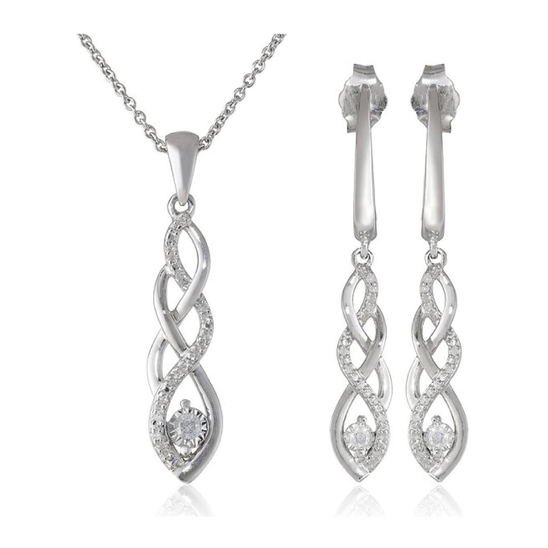Sterling Silver Diamond Earrings
 Sterling Silver Diamond Twist Earrings and Pendant