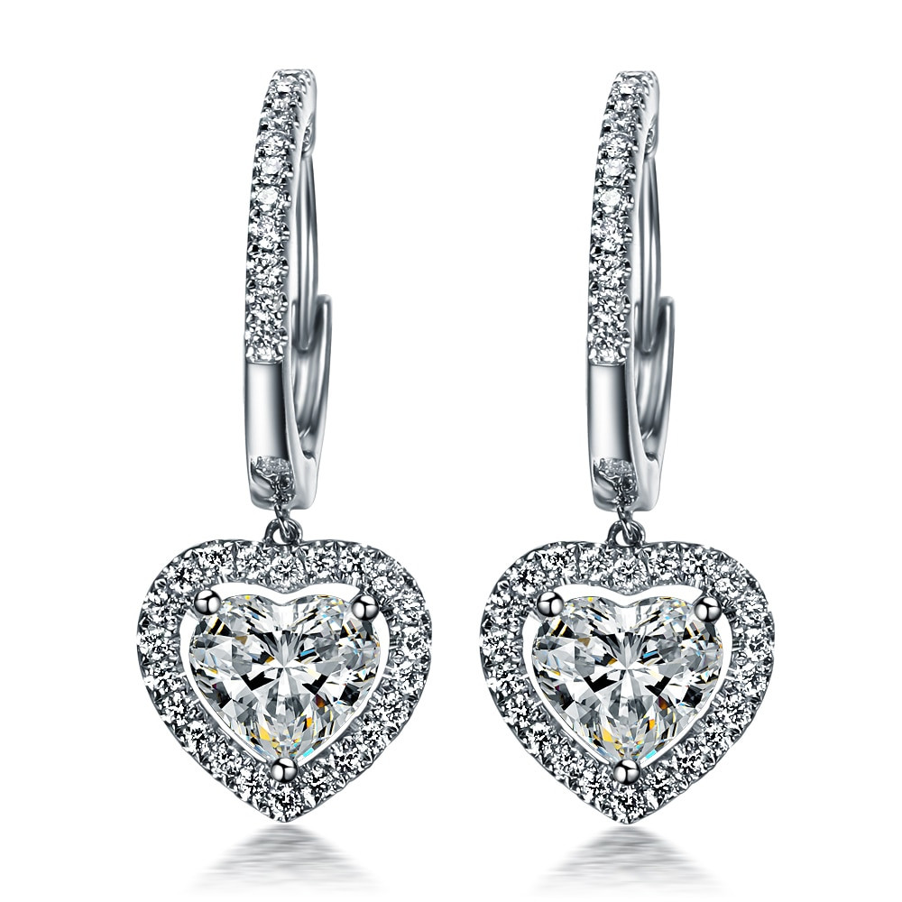 Sterling Silver Diamond Earrings
 Heart Promise Love 1 5CT Piece Earrings Lovely Diamond