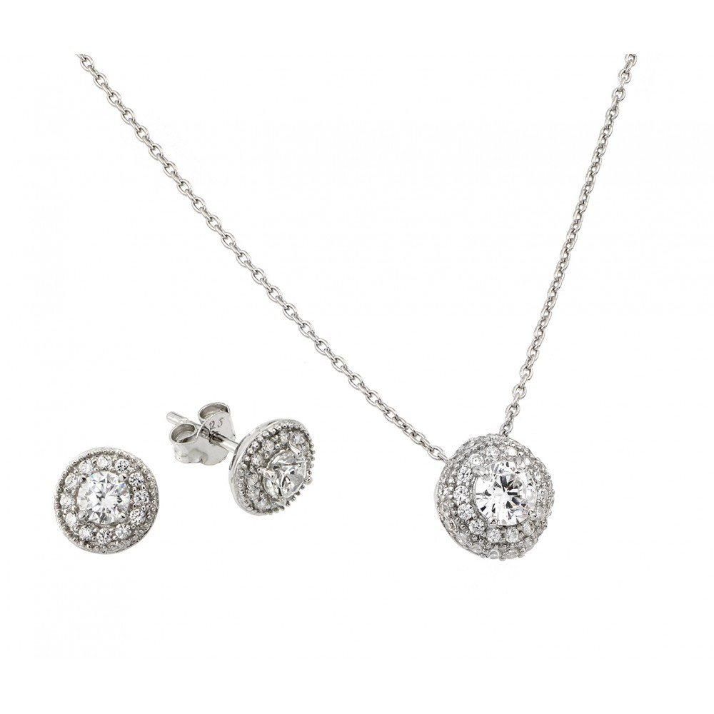 Sterling Silver Stud Earrings Set
 Sterling Silver Round Micro Pave CZ Stud Earring and
