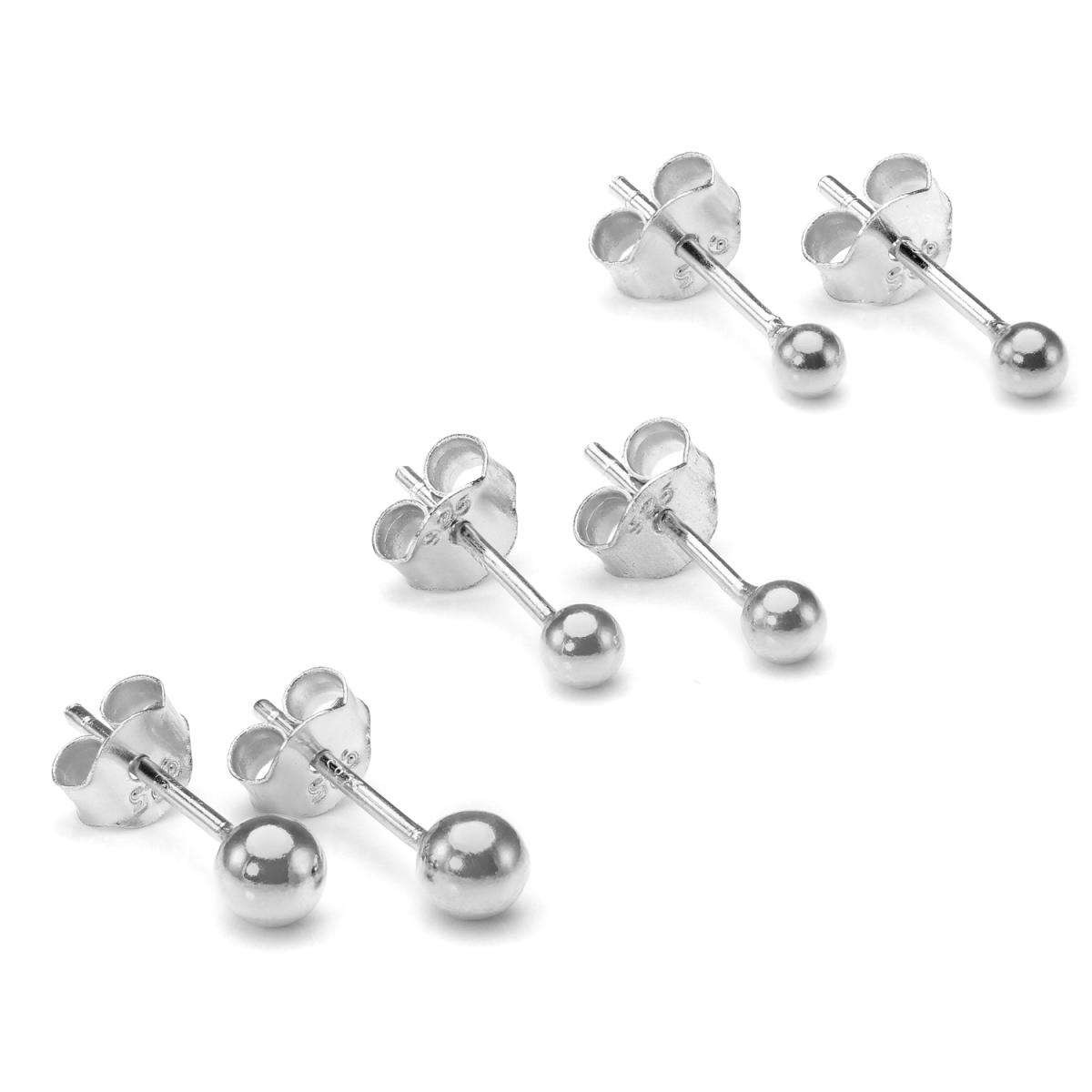 Sterling Silver Stud Earrings Set
 Sterling Silver Ball Stud Earring Set 2 3 & 4mm