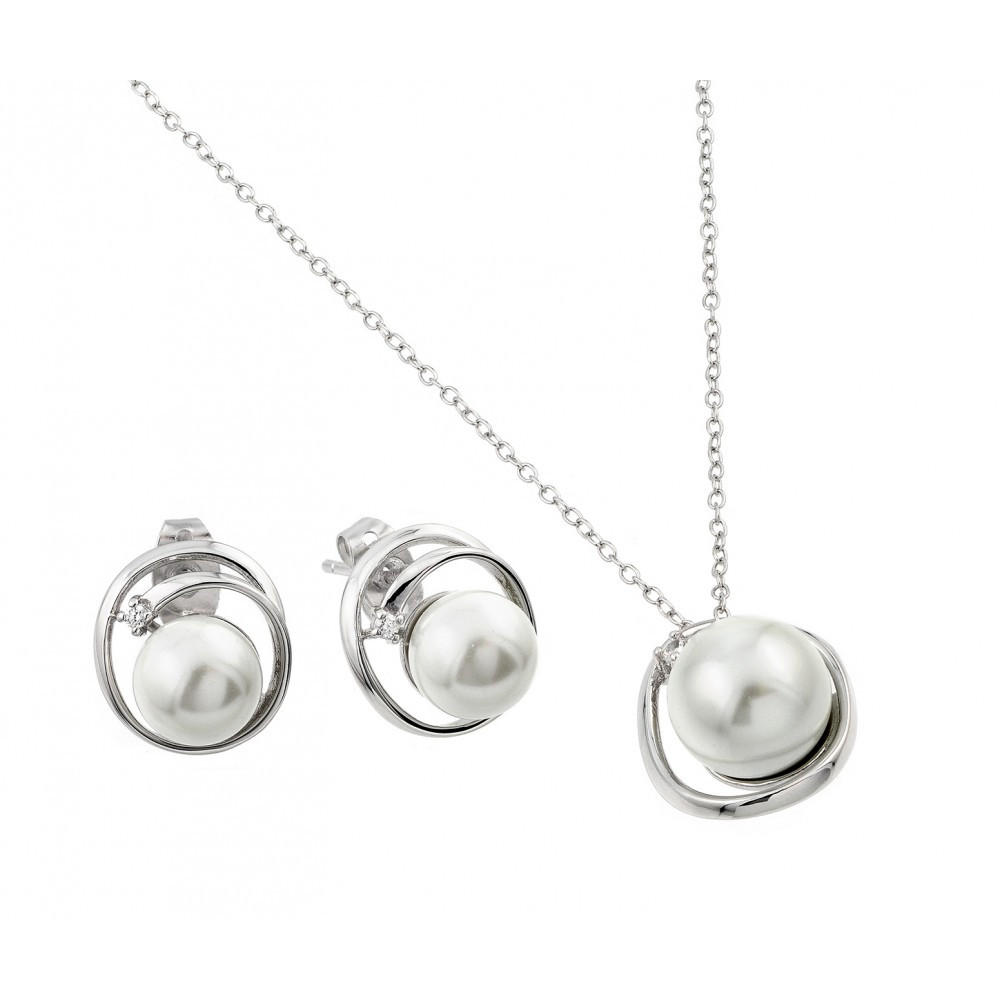 Sterling Silver Stud Earrings Set
 Sterling Silver Wrap Pearl Stud Earring and Necklace Set