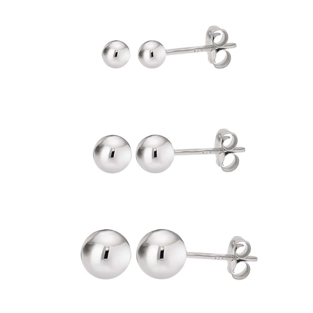 Sterling Silver Stud Earrings Set
 Sterling Silver High Polished Round Ball Stud Earring Set