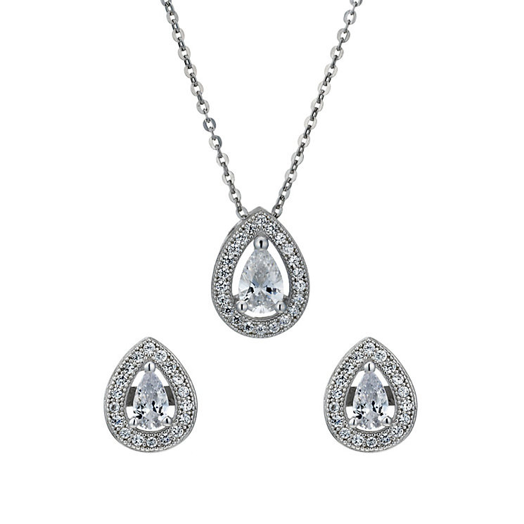 Sterling Silver Stud Earrings Set
 Sterling silver cubic zirconia pendant & stud earrings set